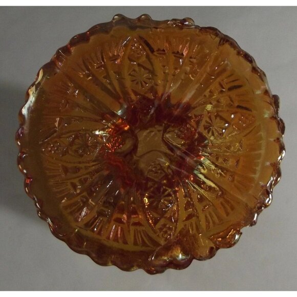 Imperial Glass Ohio Vase Footed Amber Carnival 6-1/4" Daisy and Button gold - Picture 12 of 12